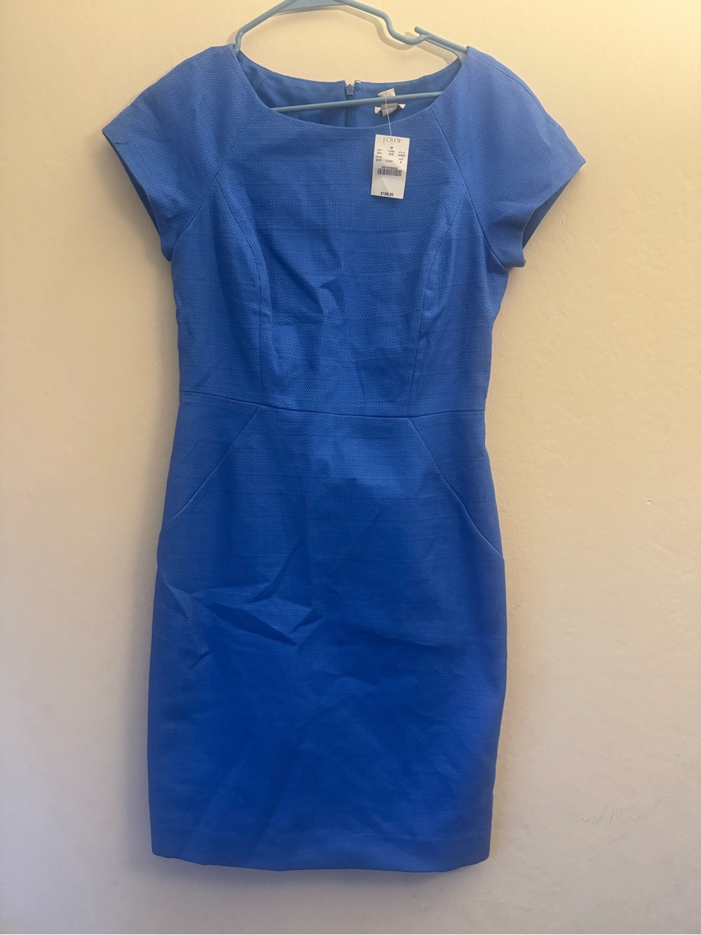 NWT J.Crew Textured Pique Short Sleeve Sheath Dress G2660 Womens 6 Blue $108